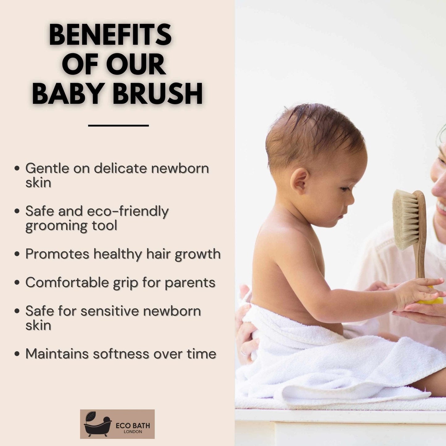Eco Bath London Baby Brush with Goat Hair - Ultra Soft Baby Bath Brush for Newborns